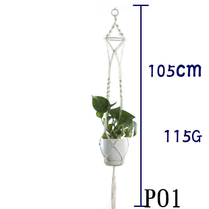 Flower Pot Net Bag – Beige Cotton Rope Indoor Plant Hanger