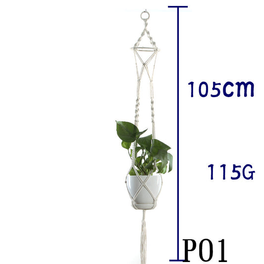 Flower Pot Net Bag – Beige Cotton Rope Indoor Plant Hanger