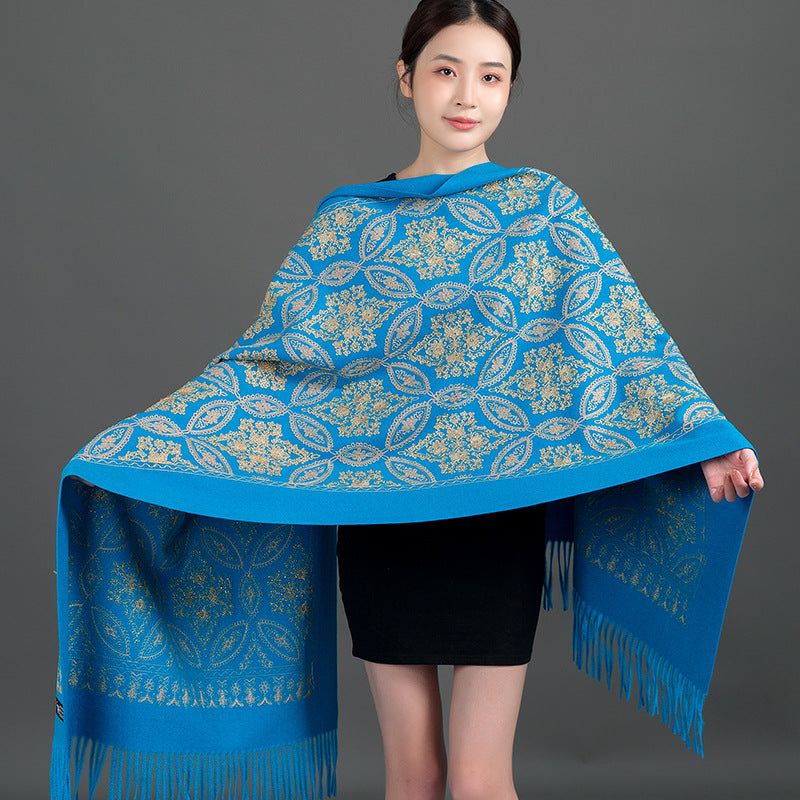 Buy Autumn Winter Golden Silk Lily Embroidered Xinjiang Cashmere