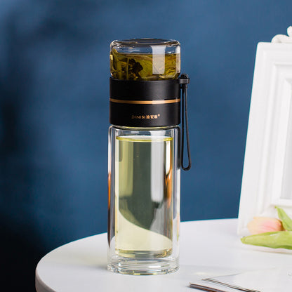 Glass Water Bottle with Tea Infuser Filter Double Wall Design