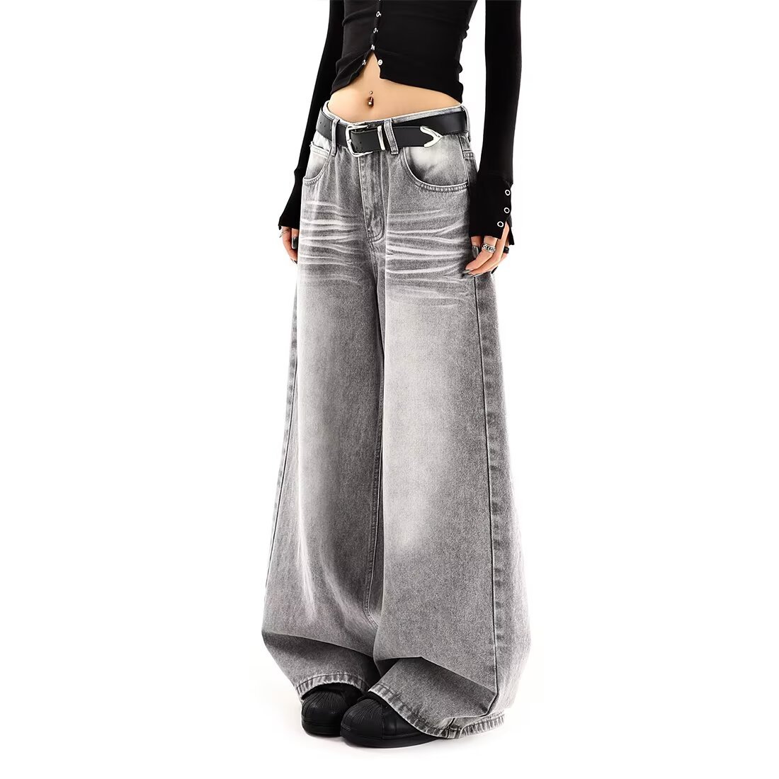 Buy Women’s Embroidered High Waist Wide Leg Vintage Denim Jeans