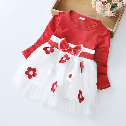 Long Sleeve Flower Bow Dress – Perfect for Special Occasions