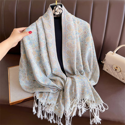Light-luxury Jacquard Cashew Tassel Fashion Shawl for Women