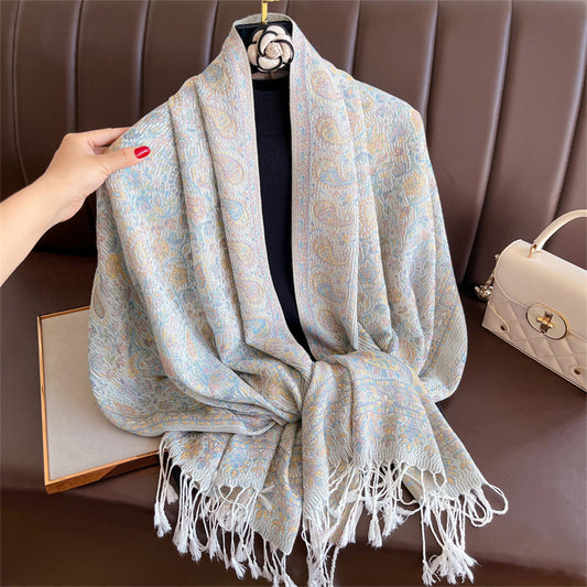 Light-luxury Jacquard Cashew Tassel Fashion Shawl for Women