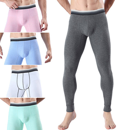 Men’s Cropped Long Johns Warm Cotton Belly Control Bottom Pants