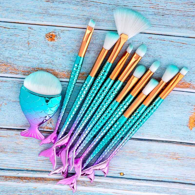 11pcs Cosmetic Makeup Brushes Kit Mermaid Foundation Eyebrow