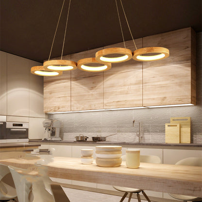 Solid Wood Circle Dining Pendant Light Modern Simplicity