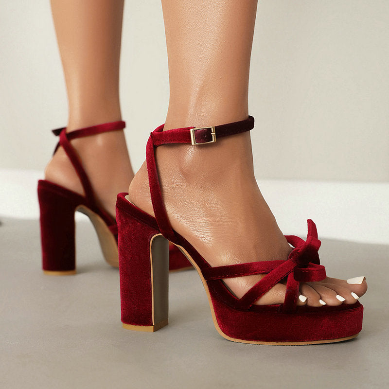 Buy French-style Open-toe Block-heel Sandals | Bow Strappy Design