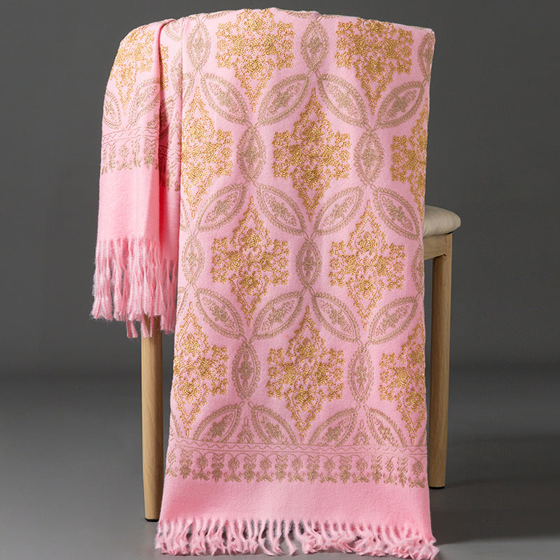 Buy Autumn Winter Golden Silk Lily Embroidered Xinjiang Cashmere