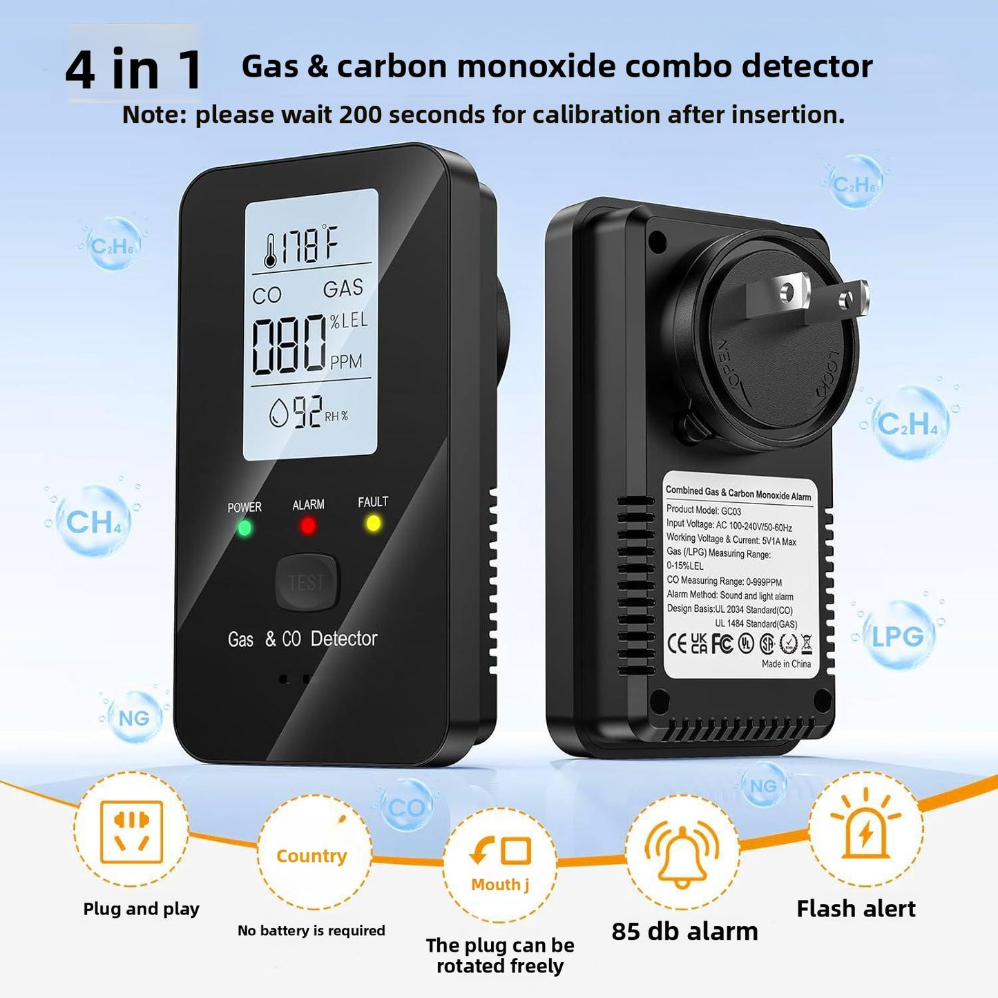 4-in-1 Gas Carbon Monoxide Smoke Detector
