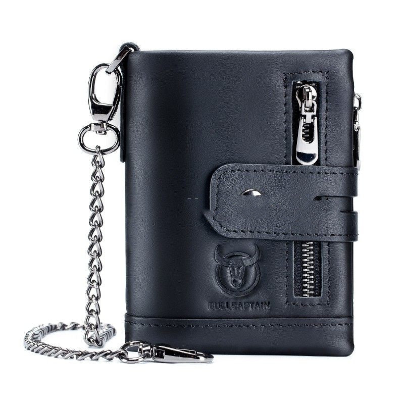 Compact Bifold Leather Wallet – Retro Style with Dual Zippers