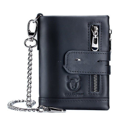 Compact Bifold Leather Wallet – Retro Style with Dual Zippers