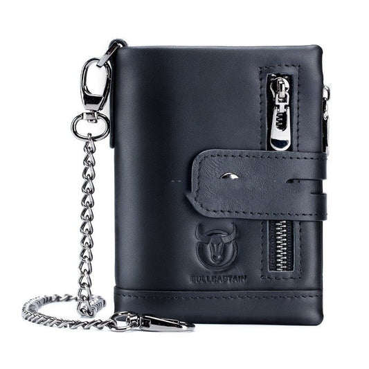 Compact Bifold Leather Wallet – Retro Style with Dual Zippers