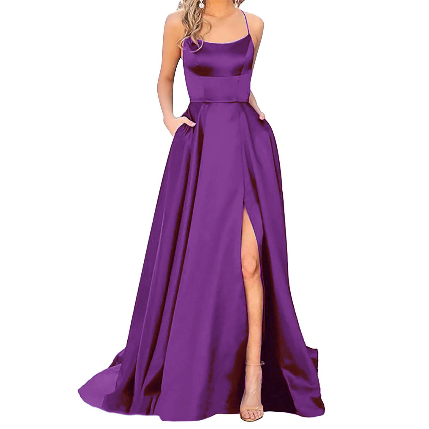 Solid Color Long Slimming Shoulder Hollow Bridesmaid Dress
