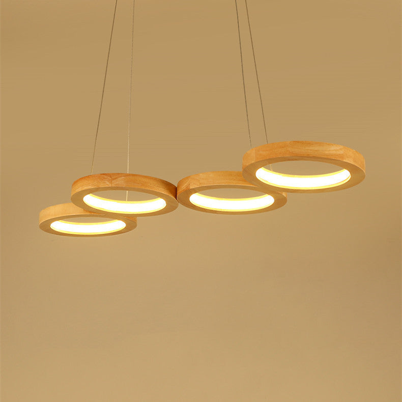 Solid Wood Circle Dining Pendant Light Modern Simplicity