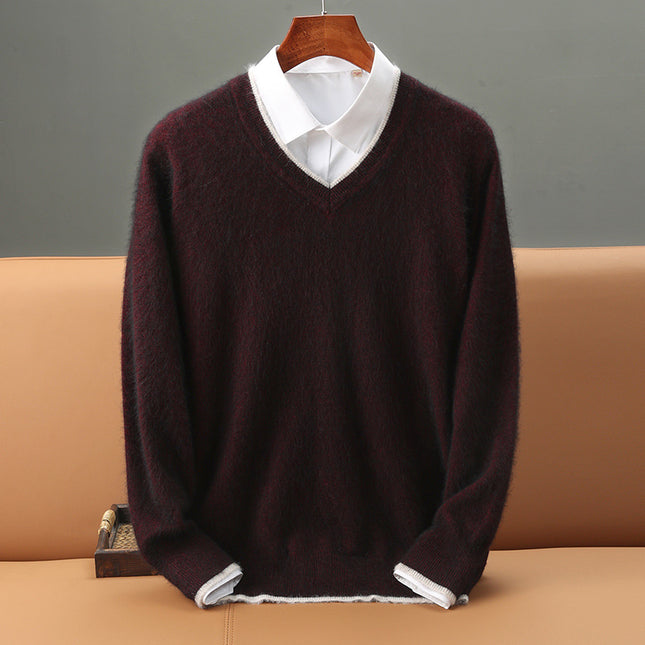 Warm Knitted Wool Sweater With A V-neck And Pullover Design
