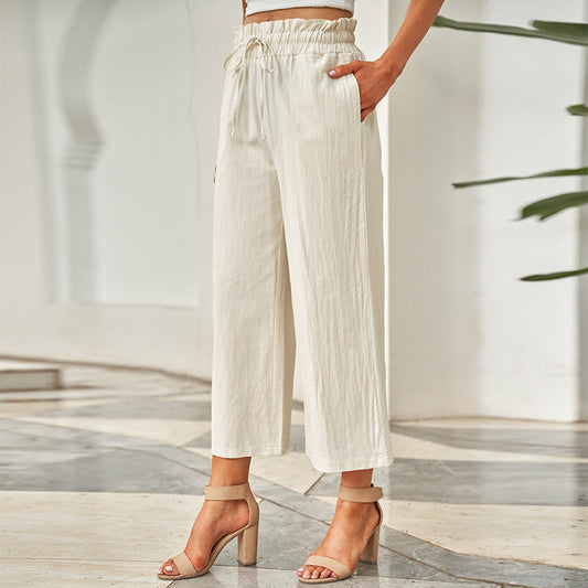 Drawstring Elastic Waist Casual Pants Women’s Wide-Leg Pants