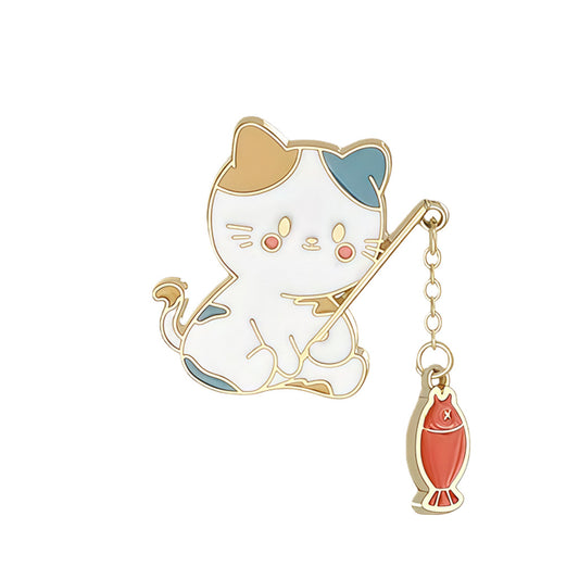 Creative Cute Cat Fishing Couple Brooch Stylish Jewelry Pin