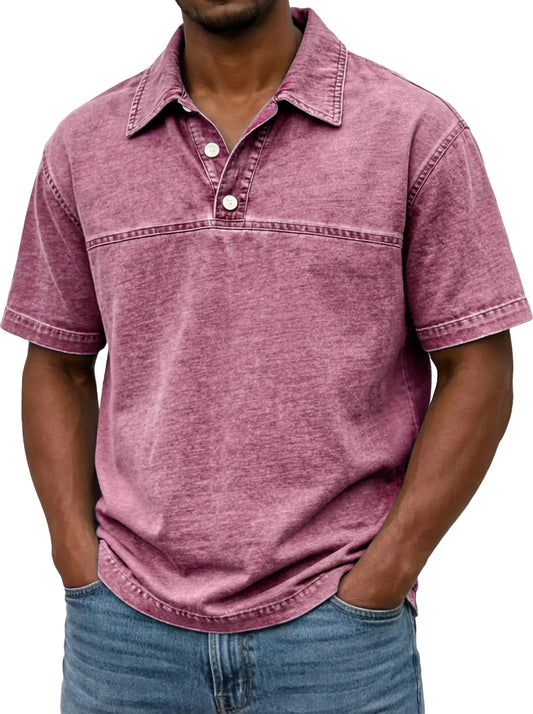 Buy Men’s Solid-Color Vintage Short Sleeve Lapel Polo