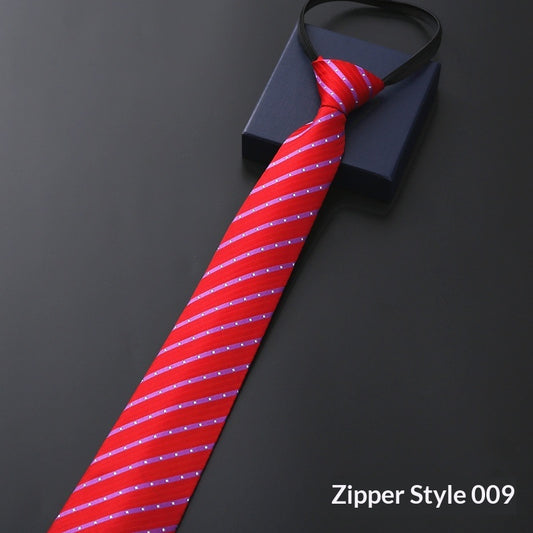 Mens Business Formal Zipper Tie With Blue Stripes for Office