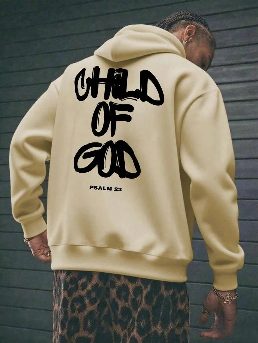 Men’s Letter-Print Hoodie – Fleece-Lined Pullover Top Comfort