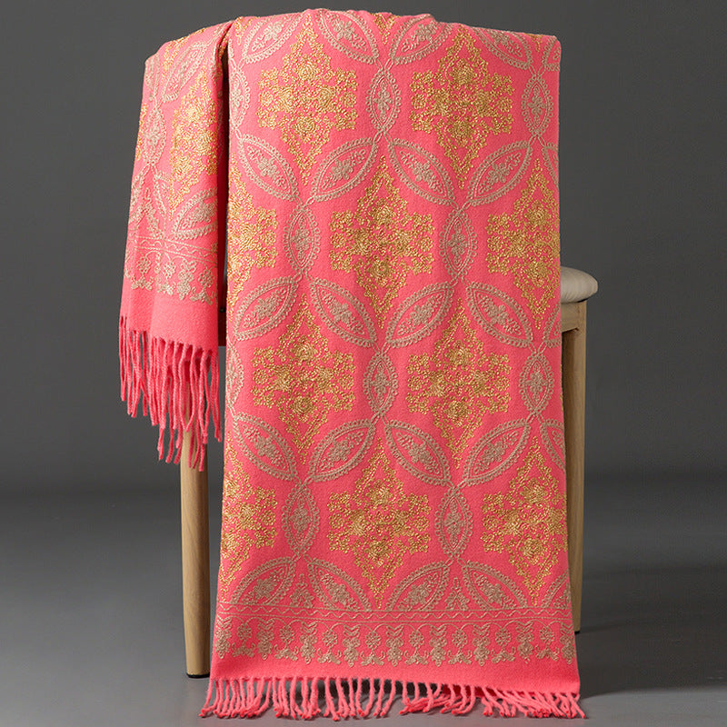 Buy Autumn Winter Golden Silk Lily Embroidered Xinjiang Cashmere