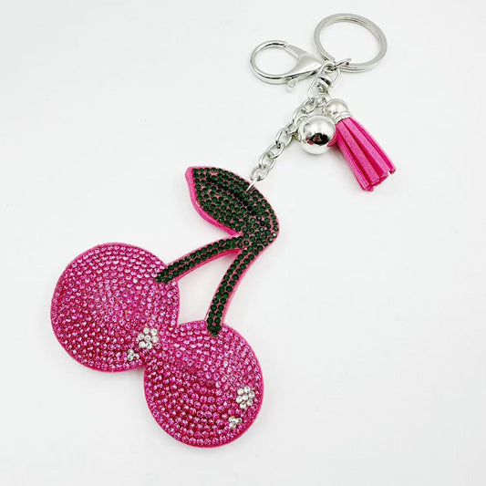 Cherry Rhinestone Velvet Keychain Cute Fashion Bag Accessory
