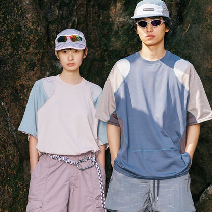 Men's Patchwork Contrast Color Sports T-shirt Loose Short Sleeve