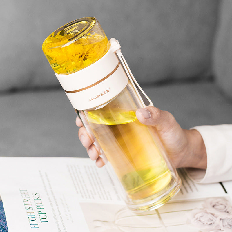 Glass Water Bottle with Tea Infuser Filter Double Wall Design