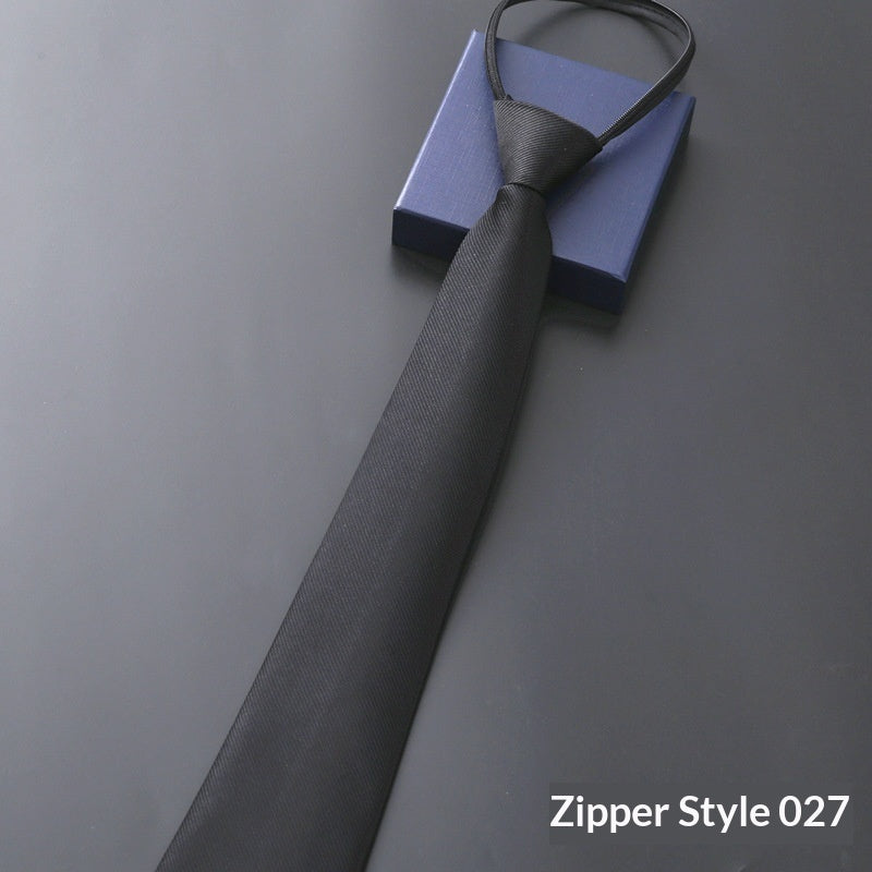 Mens Business Formal Zipper Tie With Blue Stripes for Office