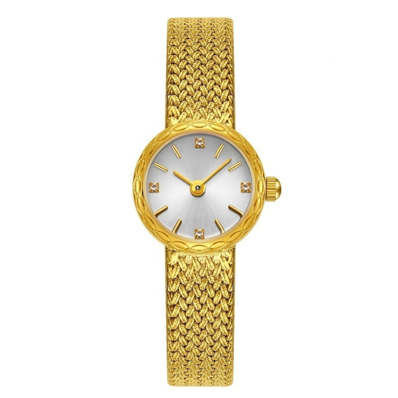 Retro Copper Mesh Women’s Mini Gold Watch – Vintage Elegance