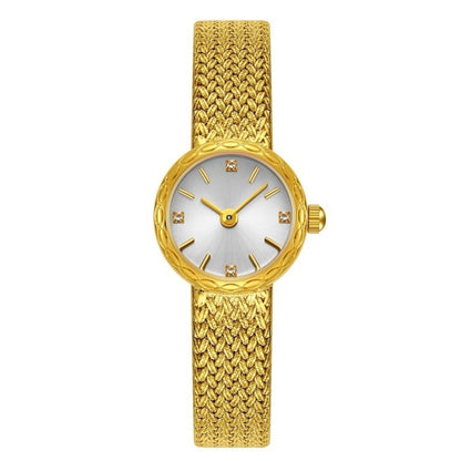 Retro Copper Mesh Women’s Mini Gold Watch – Vintage Elegance