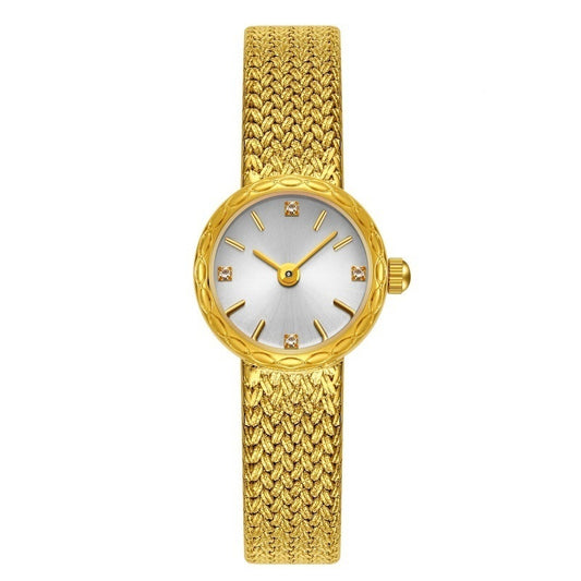 Retro Copper Mesh Women’s Mini Gold Watch – Vintage Elegance