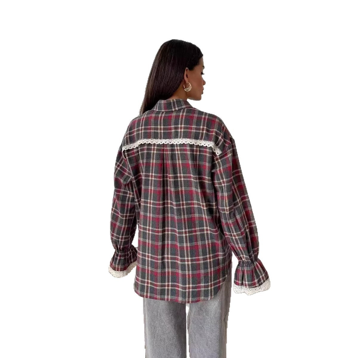 Womens Retro Loose-Fit Plaid Shirt  Casual Vintage Style