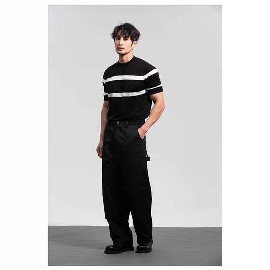Men's Retro-style Round-neck Knitted Top With Ice Silk Short Sleeves