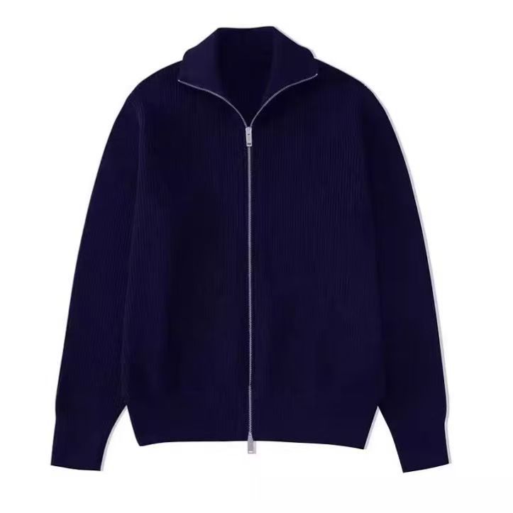Men’s Cardigan Sweater with Stand Collar and Zipper Jacket