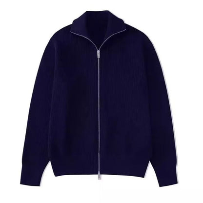 Men’s Cardigan Sweater with Stand Collar and Zipper Jacket