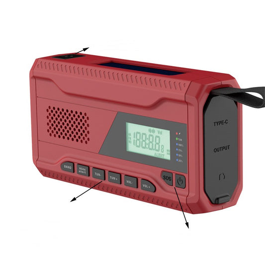 Outdoor Emergency Radio with Solar Hand Crank and Lighting.