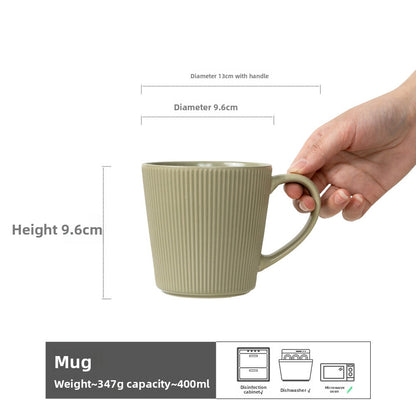 Simple Striped Ceramic Mug with Large Capacity
