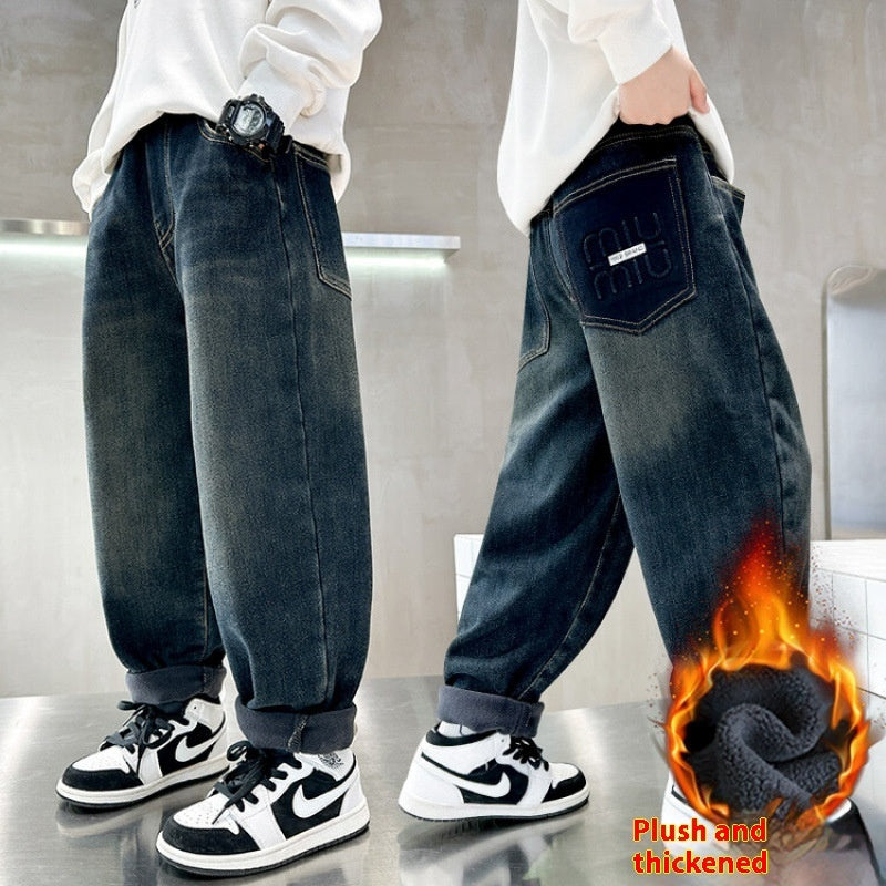 Korean Style Kids Thick Warm Jeans – Comfortable Children’s Wear