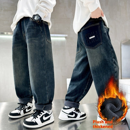 Korean Style Kids Thick Warm Jeans – Comfortable Children’s Wear