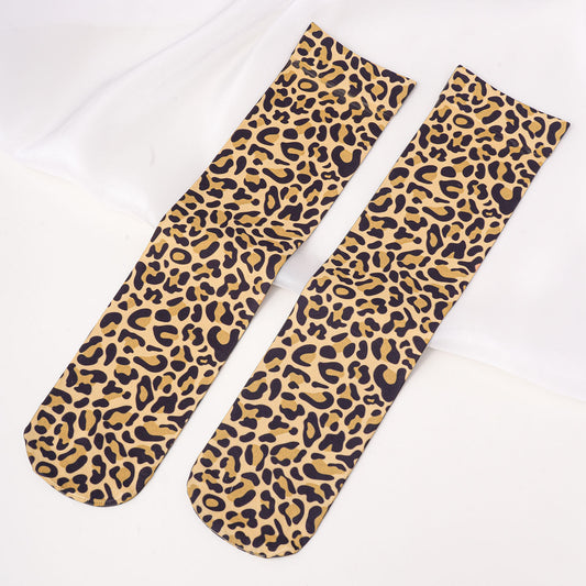 Leopard-Print Horse Oil Mid-Calf Socks Trendy and Comfortable