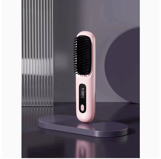 2-in-1 Hair Straightener Brush Wireless Fast Heating Comb