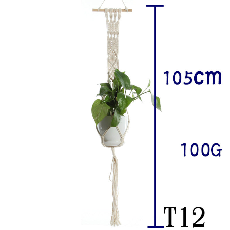 Flower Pot Net Bag – Beige Cotton Rope Indoor Plant Hanger