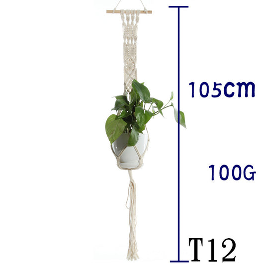 Flower Pot Net Bag – Beige Cotton Rope Indoor Plant Hanger