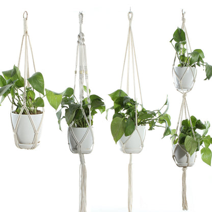 Flower Pot Net Bag – Beige Cotton Rope Indoor Plant Hanger