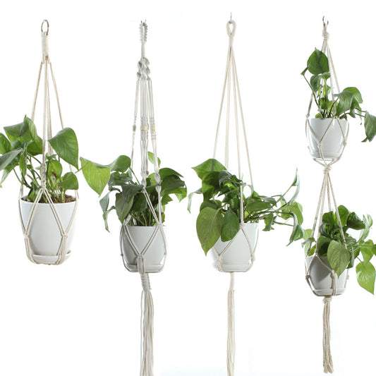 Flower Pot Net Bag – Beige Cotton Rope Indoor Plant Hanger