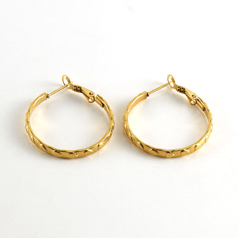 Round Embossed Heart Stainless Steel Earrings Stylish Jewelry