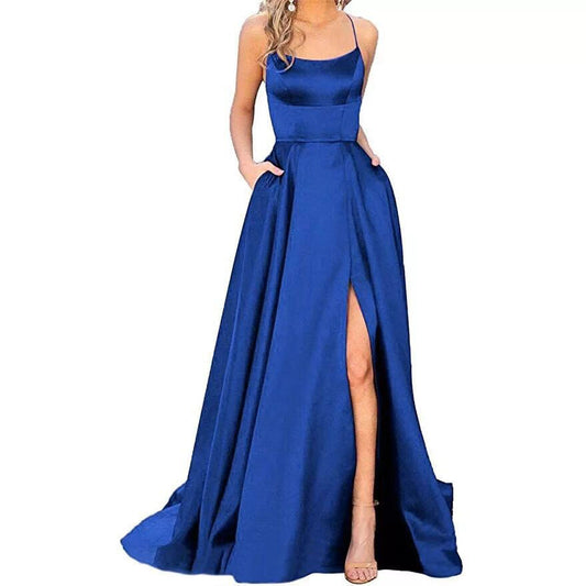 Solid Color Long Slimming Shoulder Hollow Bridesmaid Dress