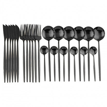 24PCS White Gold Dinnerware Set Stainless Steel Knife Fork